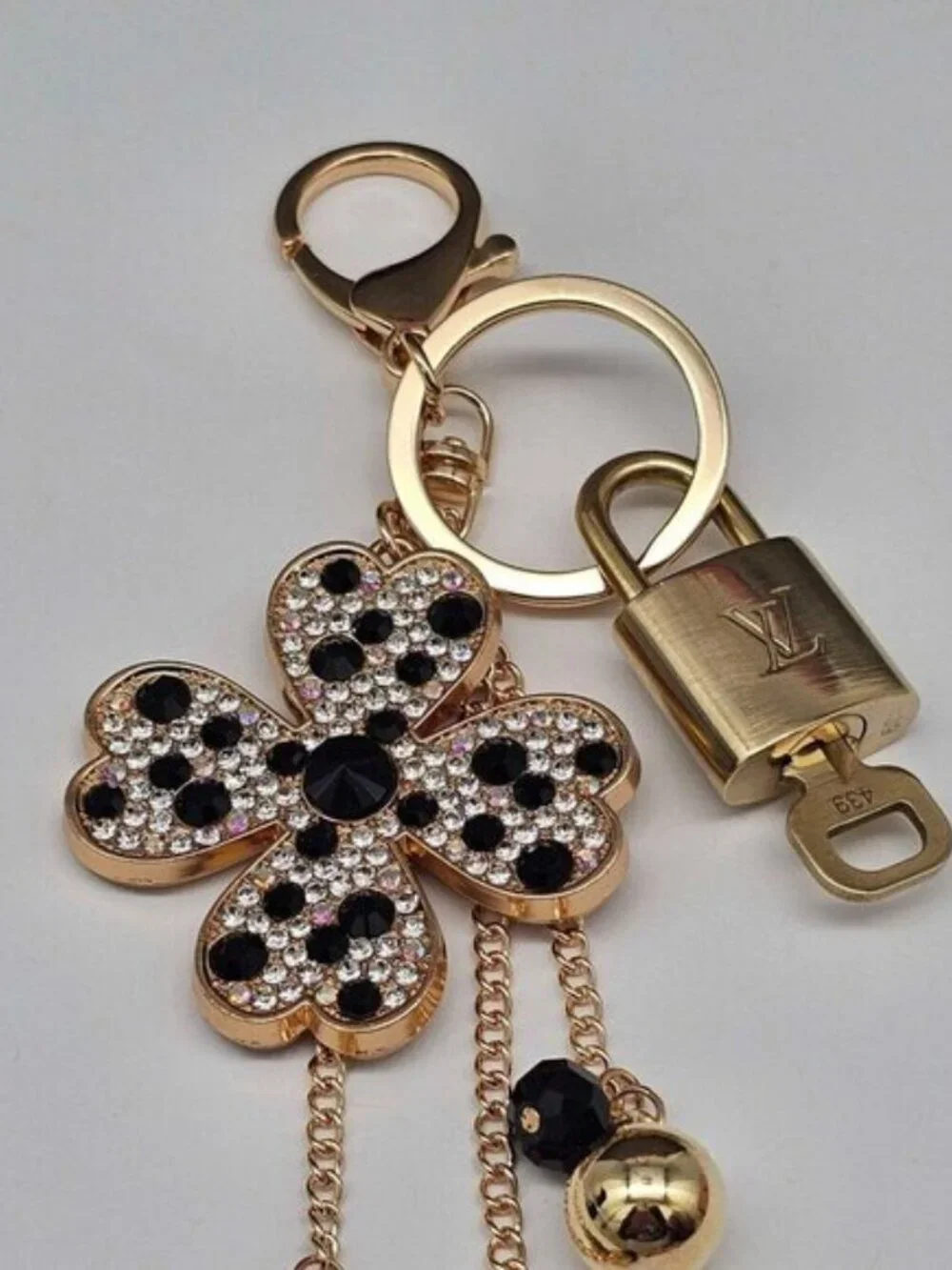 LV Gold Padlock 🔑 Authentic Louis Vuitton Charm + Unbranded Flower Keychain